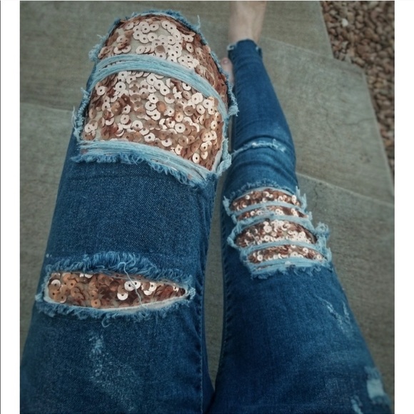 FINAL PRICE Rose Gold Sequin Skinny Jeans - Picture 8 of 8